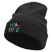 Wild and Free Embroidered 12 Inch Long Knitted Beanie - Black OSFM