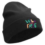 Wild and Free Embroidered 12 Inch Long Knitted Beanie - Black OSFM