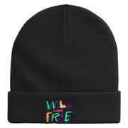 Wild and Free Embroidered 12 Inch Long Knitted Beanie - Black OSFM