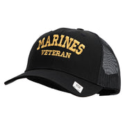 Marines Veteran Embroidered 6 Panel Structured Cotton Twill Mesh Cap Made in USA - Black OSFM