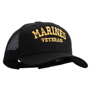 Marines Veteran Embroidered 6 Panel Structured Cotton Twill Mesh Cap Made in USA - Black OSFM