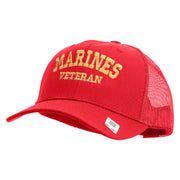Marines Veteran Embroidered 6 Panel Structured Cotton Twill Mesh Cap Made in USA - Red OSFM