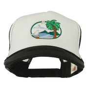 Fishing Beach Seagulls Embroidered Foam Mesh Back Cap