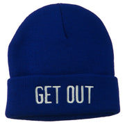 Get Out Embroidered Long Knit Beanie