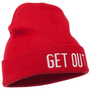 Get Out Embroidered Long Knit Beanie