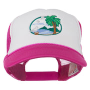 Fishing Beach Seagulls Embroidered Foam Mesh Back Cap