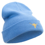 Golden Arizona Bull Icon Embroidered 12 Inch Long Knitted Beanie - Sky-Blue OSFM