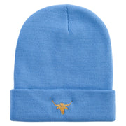 Golden Arizona Bull Icon Embroidered 12 Inch Long Knitted Beanie - Sky-Blue OSFM