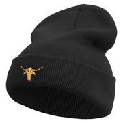 Golden Arizona Bull Icon Embroidered 12 Inch Long Knitted Beanie - Black OSFM