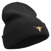 Golden Arizona Bull Icon Embroidered 12 Inch Long Knitted Beanie - Black OSFM