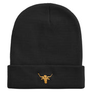 Golden Arizona Bull Icon Embroidered 12 Inch Long Knitted Beanie - Black OSFM