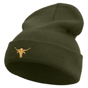 Golden Arizona Bull Icon Embroidered 12 Inch Long Knitted Beanie - Olive OSFM