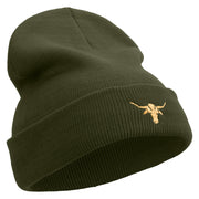 Golden Arizona Bull Icon Embroidered 12 Inch Long Knitted Beanie - Olive OSFM