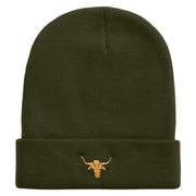 Golden Arizona Bull Icon Embroidered 12 Inch Long Knitted Beanie - Olive OSFM