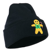 Gingerbread Man with Candy Cane Embroidered Beanie