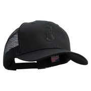 US Marine Corps Seal Embroidered 6 Panel Structured Cotton Twill Mesh Cap Made in USA - Black OSFM