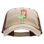 Tequila Shot Embroidered Frayed Mesh Cap