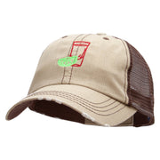 Tequila Shot Embroidered Frayed Mesh Cap