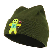 Gingerbread Man with Candy Cane Embroidered Beanie