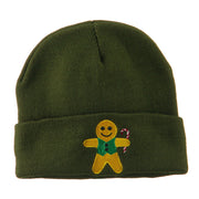 Gingerbread Man with Candy Cane Embroidered Beanie