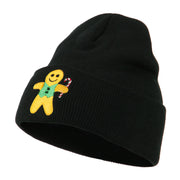 Gingerbread Man with Candy Cane Embroidered Beanie