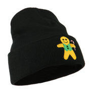 Gingerbread Man with Candy Cane Embroidered Beanie