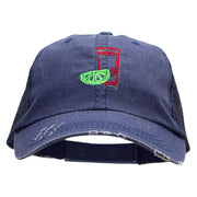 Tequila Shot Embroidered Frayed Mesh Cap