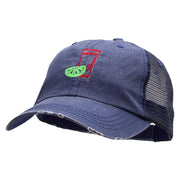 Tequila Shot Embroidered Frayed Mesh Cap