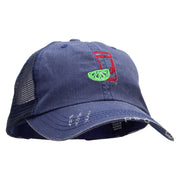 Tequila Shot Embroidered Frayed Mesh Cap