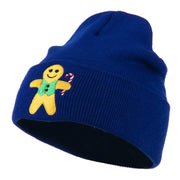 Gingerbread Man with Candy Cane Embroidered Beanie