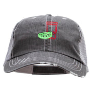 Tequila Shot Embroidered Frayed Mesh Cap