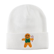 Gingerbread Man with Candy Cane Embroidered Beanie