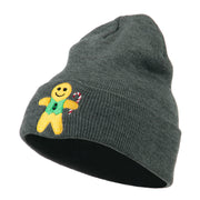 Gingerbread Man with Candy Cane Embroidered Beanie