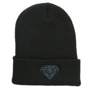 Grey Diamond Embroidered Cuffed Long Beanie