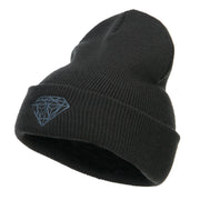 Grey Diamond Embroidered Cuffed Long Beanie