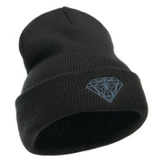 Grey Diamond Embroidered Cuffed Long Beanie