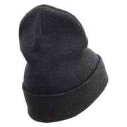 Day Travel Embroidered 12 Inch Long Knitted Beanie - Heather-Charcoal OSFM