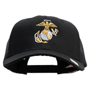 US Marine Corps Emblem Embroidered 6 Panel Structured Cotton Twill Mesh Cap Made in USA - Black OSFM