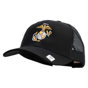 US Marine Corps Emblem Embroidered 6 Panel Structured Cotton Twill Mesh Cap Made in USA - Black OSFM