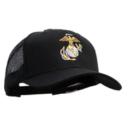 US Marine Corps Emblem Embroidered 6 Panel Structured Cotton Twill Mesh Cap Made in USA - Black OSFM