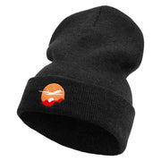 Day Travel Embroidered 12 Inch Long Knitted Beanie - Black OSFM