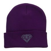 Grey Diamond Embroidered Cuffed Long Beanie