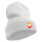 Day Travel Embroidered 12 Inch Long Knitted Beanie - White OSFM