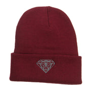 Grey Diamond Embroidered Cuffed Long Beanie