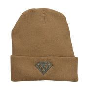 Grey Diamond Embroidered Cuffed Long Beanie