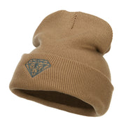 Grey Diamond Embroidered Cuffed Long Beanie