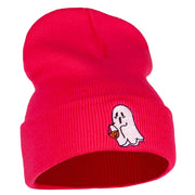 Halloween Trick or Treating Ghost Embroidered Long Knitted Beanie