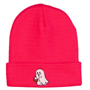 Halloween Trick or Treating Ghost Embroidered Long Knitted Beanie