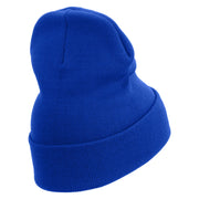 Licensed Made in USA US Submarine Retired Logo Embroidered 12 Inch Solid Knit Cuff Long Beanie - Royal-Blue OSFM