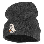 Halloween Trick or Treating Ghost Embroidered Long Knitted Beanie